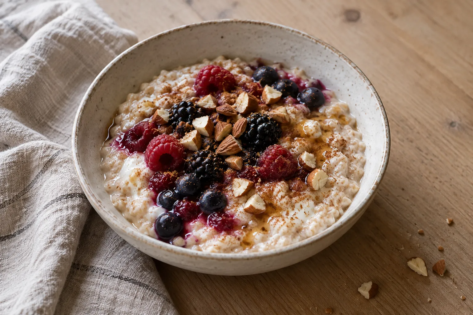 Protein-Porridge mit warmen Beeren